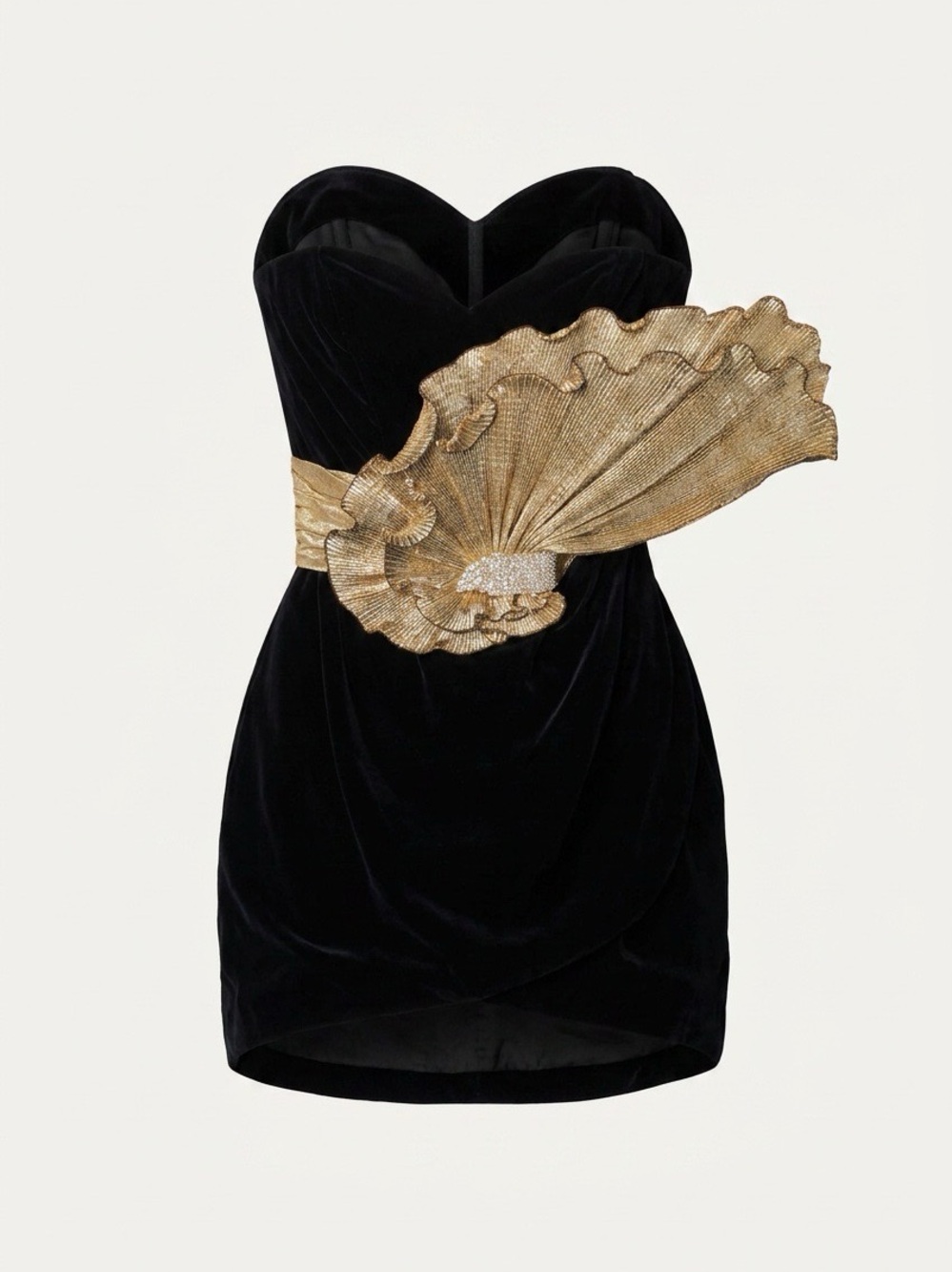 Dave & Johnny Black Velvet Mini Dress with Gold Appliqué